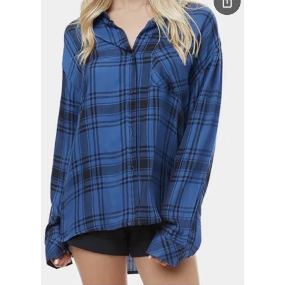 WeWoreWhat Black and Blue Oversized Plaid Shirt Size XXS/XS